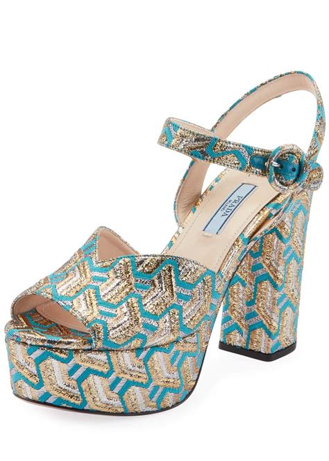 prada brocade sandals|Prada Metallic Brocade Platform Sandals .